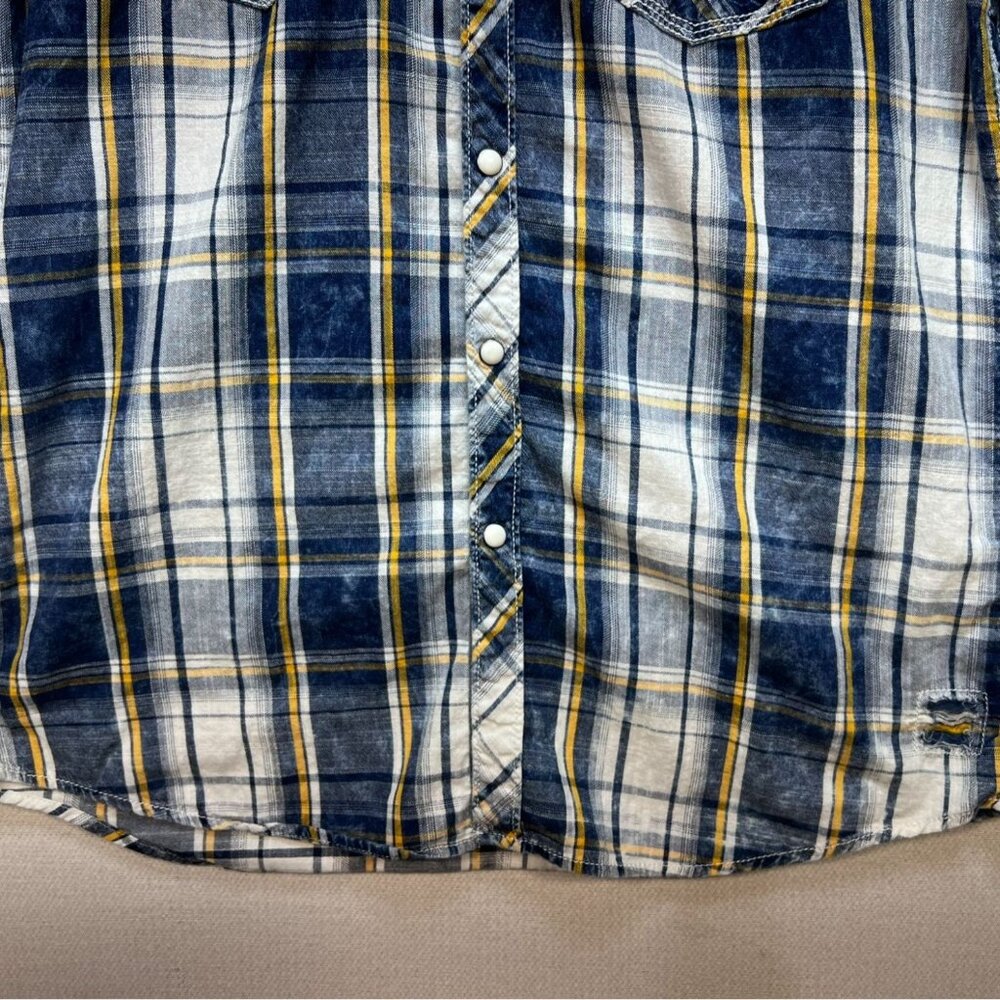 BKE Men Short Sleeve Button Up Shirt Medium Blue Plaid Vintage 1967 Standard Fit - Picture 5 of 12